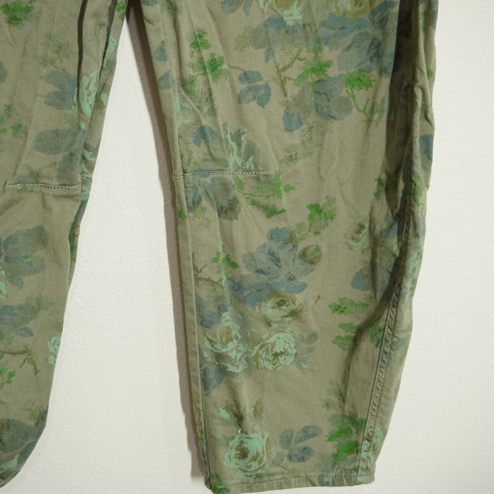 Gap Size 18 Denim Barrel Jeans Olive Green Floral Rose Print High Rise Fall - Picture 4 of 9